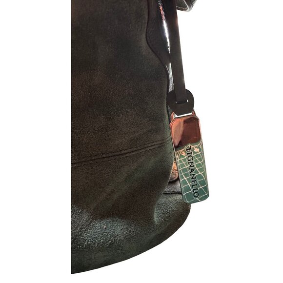Tignanello Green Suede Genuine Leather Shoulder Bag With Zipper Closure & Patter - Picture 2 of 11